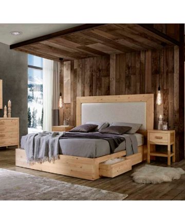 Letto matrimoniale Tree in legno di abete con cassetti