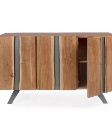 Credenza in legno di acacia Nika 3 ante open